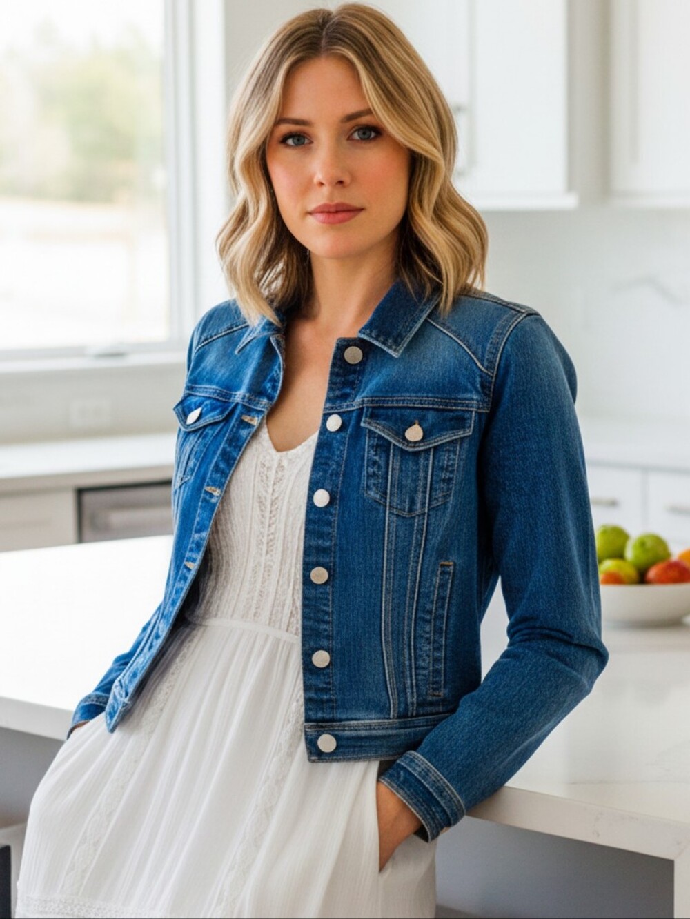 Risen Classic Fit Chest Pocket Button Down Long Sleeve Denim Blue Jean Jacket